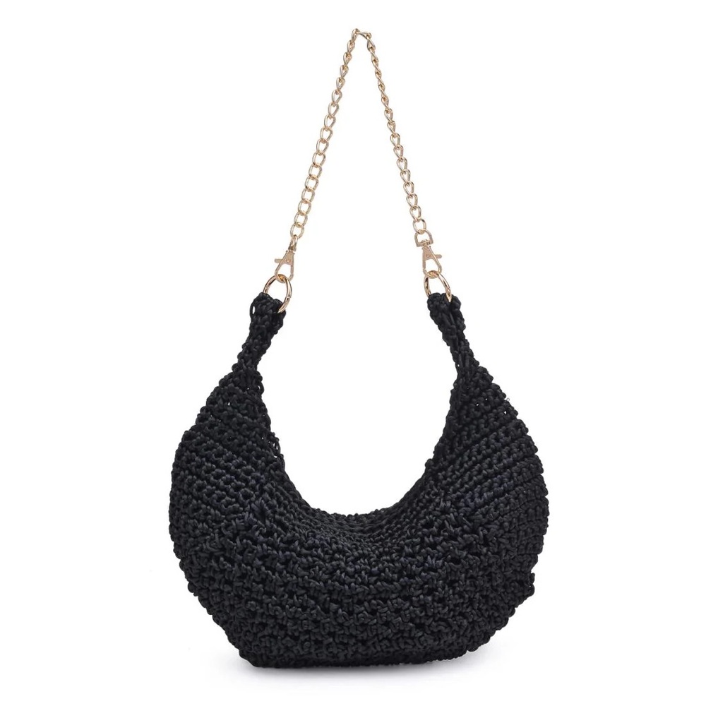 Zara NWT black woven gold chain handle strap shoulder bag purse